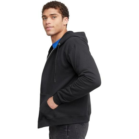 Hanes EcoSmart Mens Zip Up Hoodie Sweatshirt Fleece Full Zip Hooded Jacket - Picture 4 of 7
